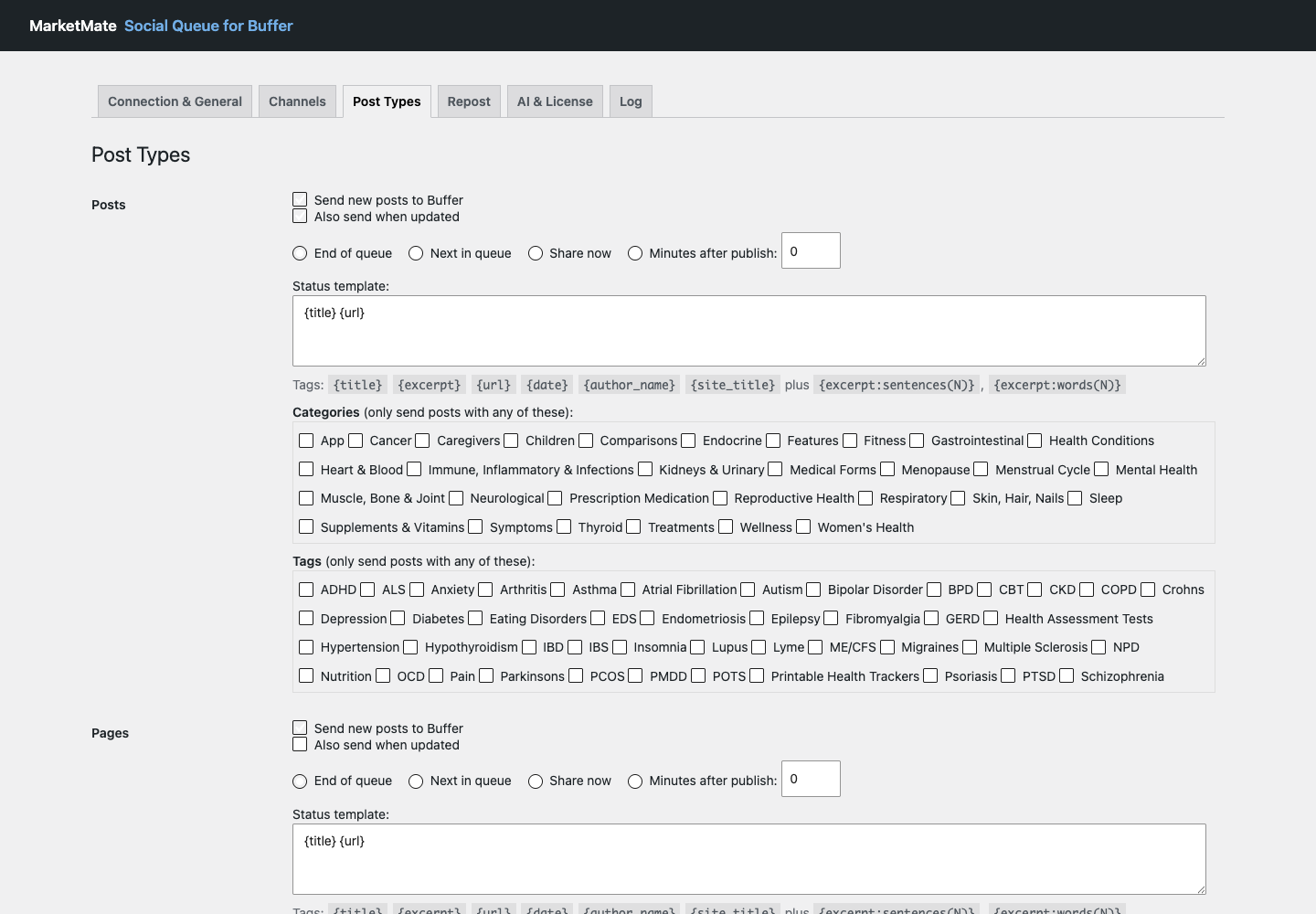 WordPress post-type publishing rules, filters, and status templates